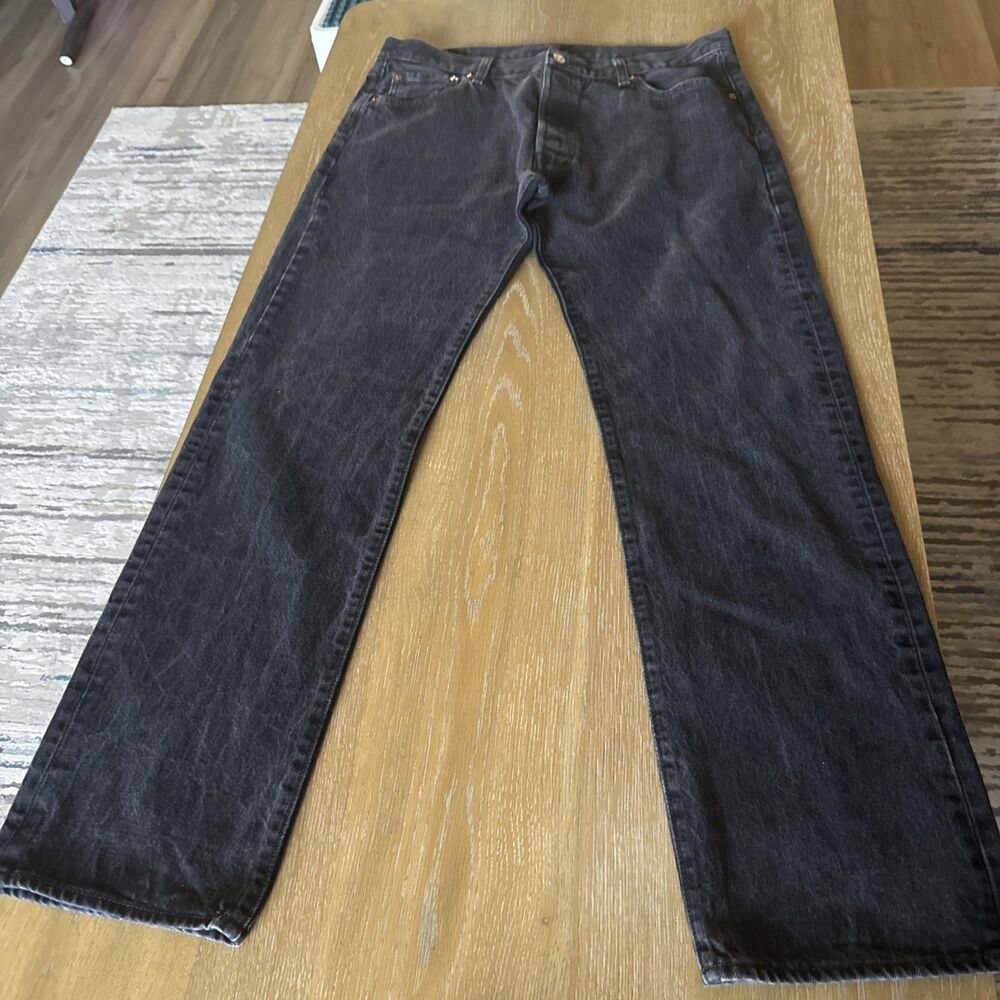 Levi Strauss 501 Jeans Men's 36x34 Faded Black Straight Leg Denim VTG-Like - Picture 9 of 16
